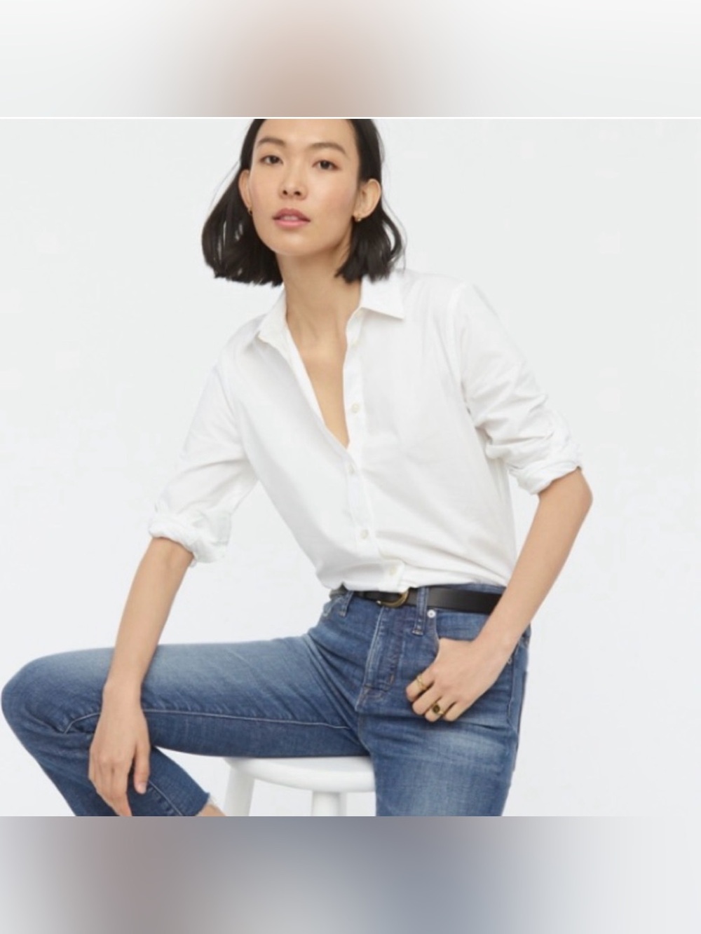 J crew slim fit stretch organic cotton poplin shirt white, Size 12